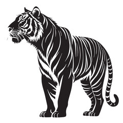 black indochinese tiger Silhouette Vector, High Quality Illustration on White Background