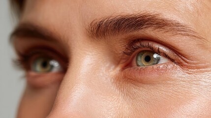 Under eye swelling concept. Close-up of a person's eye showcasing vivid green iris.
