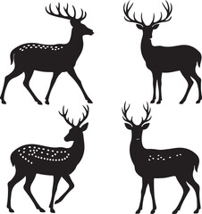 Elegant Deer Silhouettes A Black and White Collection Depicting Graceful Antlered Animals in Various Poses Standing and Walking