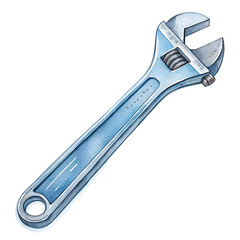 Obraz premium Blue watercolor adjustable wrench tool isolated on a transparent background metal