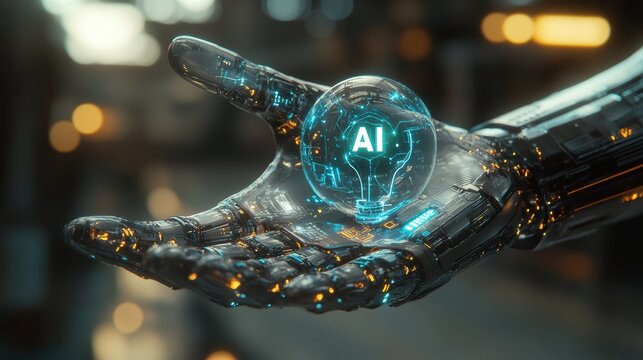 Crystal sphere with AI letters glowing
- Powered by Adobe