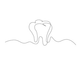 Dental organ icon in continuous line drawing style.white background. Vector illustration, single line drawing of tooth, line art tooth line, silhouette