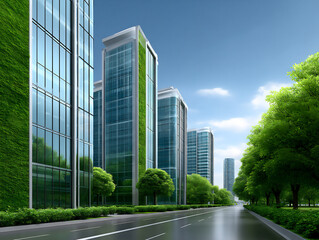 Obraz premium buildings covered in living algae that generate energy and clean the air, symbiotic architecture,