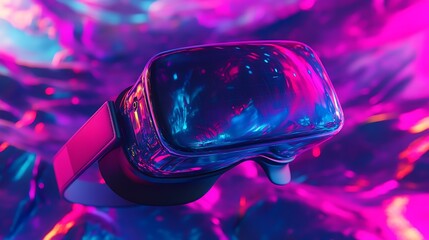 Experiencing Vr Headset Immersion in Neon Light Virtual Reality Concept