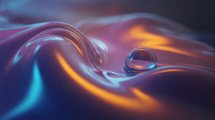 Abstract digital art featuring flowing waves of light and color with a central orb