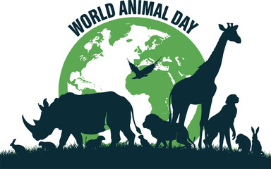 World Animal Day Celebration Biodiversity Conservation and Wildlife Awareness Featuring Silhouetted Animals and a Symbolic Earth Promoting Ecological Harmony