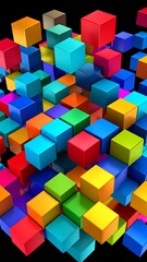 Obraz premium Colorful, 3D cubes in a chaotic arrangement