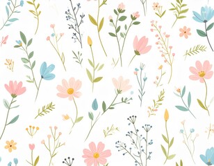 Fototapeta premium A vibrant seamless floral pattern, perfect for a spring or summer design, with blooming flowers and delicate leaves