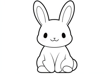 Obraz premium Cute cartoon rabbit line drawing for kids coloring book. Simple vector bunny illustration with bold outline, big ears, and minimal details on white background.