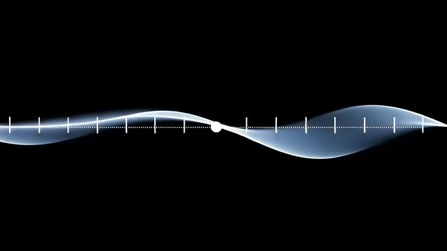 Abstract wave pattern with smooth curves and a central dot, set against a black background