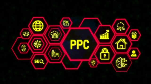 Pay per click payment technology digital marketing internet concept of virtual screen. PPC