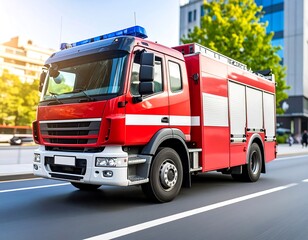 Red fire truck on city street