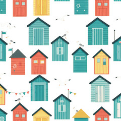 Fototapeta premium Colorful beach huts isolated on transparent background