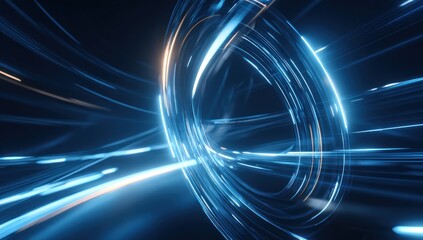 Abstract design with glowing blue and light orange lines.