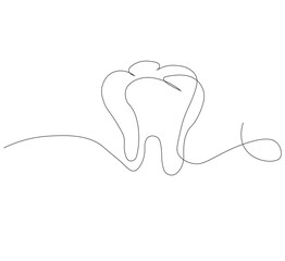 Dental organ icon in continuous line drawing style.white background. Vector illustration, single line drawing of tooth, line art tooth line, silhouette