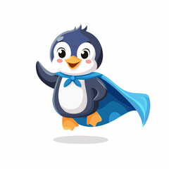 Obraz premium Superhero Penguin Soaring A Whimsical Cartoon Illustration of a Flying Penguin with a Cape