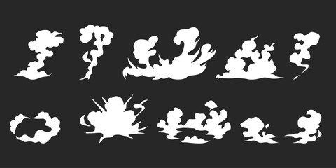 Comic smoke set. Comic energy explosion. Smoke clouds, puff, mist, fog effects template