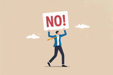 Man holding a large sign with the word no in red letters protesting isolated on transparent background
