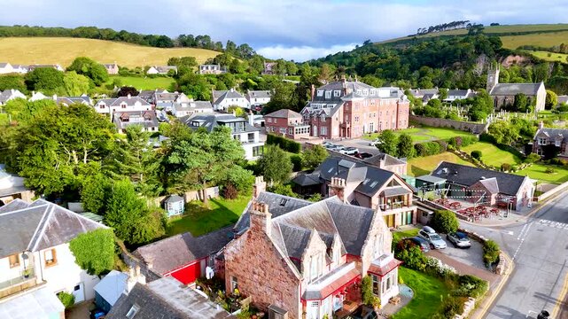 Aerial Drone Flyover of Rosemarkie Village in Highland Scotland