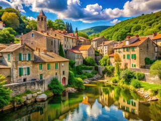 Fototapeta premium Peyre's picturesque Tarn River setting earns its place among France's most beautiful villages.