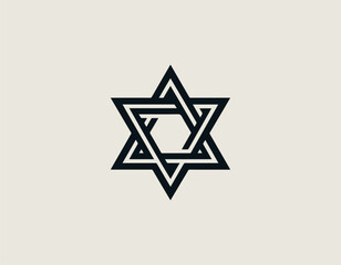 A unique black vector logo design of the Star of David on a white background