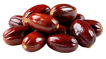 Fresh nutmeg fruits: A vibrant collection of nutmeg fruits, showcasing the rich textures and natural beauty of this prized spice. Each fruit has a lustrous sheen, representing culinary treasures 