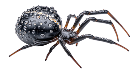 Mysterious Spider in Detail: A highly detailed macro image showcases a mesmerizing spider, glistening with water droplets.