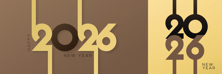 Minimalist line typography design of 2026 in gold and brown shades. Perfect for elegant New Year cards, posters, festive banners, and holiday graphic projects