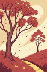 Obraz premium Autumnal scenic landscape art with warm color palettes 