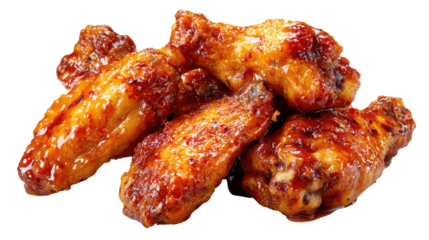 Succulent chicken wings: a close-up shot of perfectly cooked chicken wings, glistening with flavorful sauce, a delicious food image perfect for food-related themes