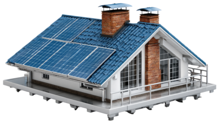 Modern House with Solar Panels: A contemporary home showcases eco-friendly design, featuring solar panels and a focus on sustainable energy solutions for a cleaner future.