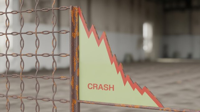 stock market visual metaphor concept. Declining market trend sign in an industrial setting.