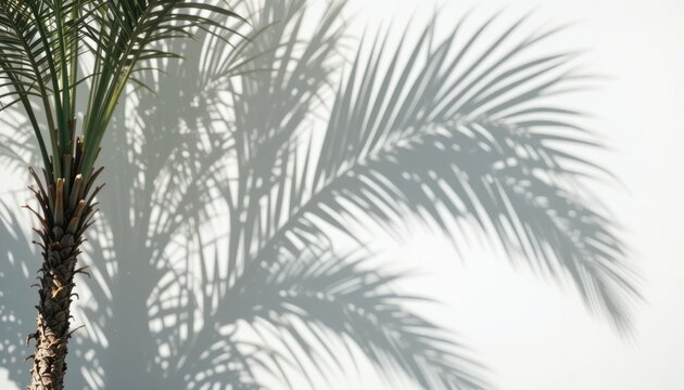 Wind-blown green palm branches against a cloudy tropical sky