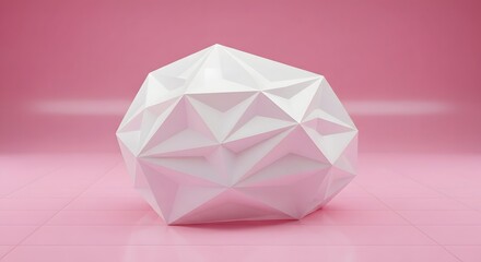 White Faceted Sculpture on Pink Matte Floor