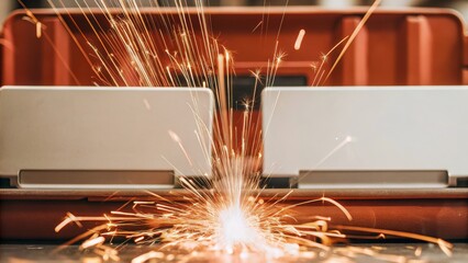 Sparks fly during vocational training in workshop, showcasing excitement and energy of hands on learning in practical environment