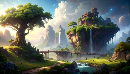 Fantasy floating island landscape