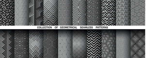 Geometric set of seamless black and gray patterns. Simple vector graphics © ELENA