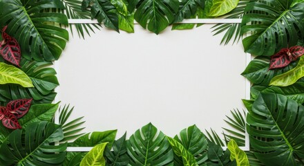 Botanical frame featuring vibrant tropical foliage ideal for summer themed designs