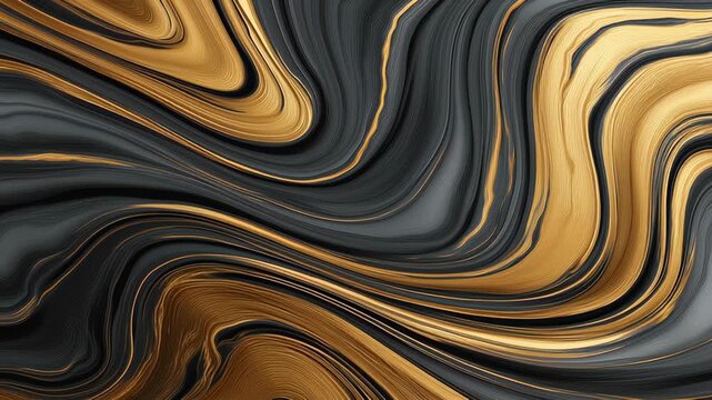 Abstract Metallic Gold and Black Swirls Create Dynamic Liquid Wave Background with Elegant and Luxurious Feel