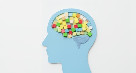 Colorful Blocks Filling Brain Outline Creative Concept for Ideas, Innovation, and Problem-Solving