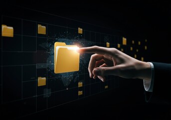 x-default Hand pointing at a digital folder on a screen