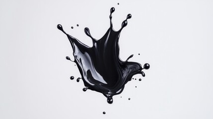 Dynamic splash of black paint creates artistic and energetic visual, showcasing fluid motion and texture against clean white background. contrast emphasizes creativity and expression