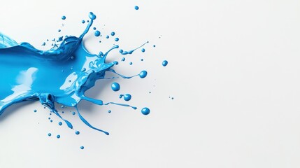 Vibrant splash of blue paint creates energetic and dynamic visual effect, showcasing fluidity and creativity of artistic expression. bright color contrasts beautifully against clean white