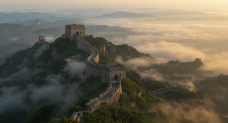 Obraz premium Majestic Ancient Wall in Morning Mist Panoramic View