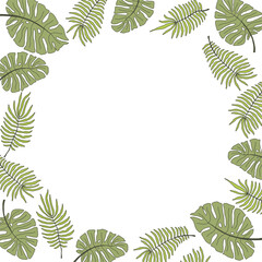 Tropical monstera and fern leaves frame illustration background