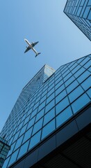 Fototapeta premium Airplane Reflection on Skyscraper
