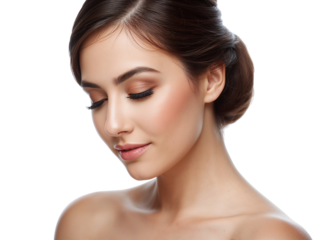 Elegant portrait of a beautiful woman with flawless makeup and coiffed hair style isolated on