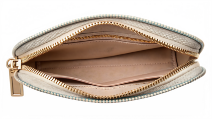 A coin purse with zipper open and fabric texture
