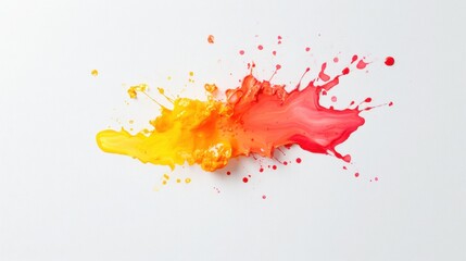 Bright splashes of red and yellow paint create vibrant and dynamic visual effect on white background, evoking feelings of creativity and energy