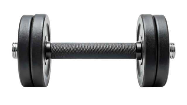 A dumbbell with rubber grip and weight marking